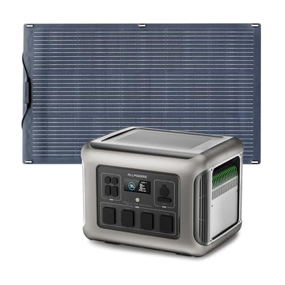 ALLPOWERS R2500 V2 Solar Generator Kit with 160W Panel: 1920Wh LiFePO4, 2500W AC Output, 2x100W USB-C PD Fast Charging, 80% Charge in 1 Hour, for Home Backup Camping RV Off-Grid - color: R2500 V2+160W SE160