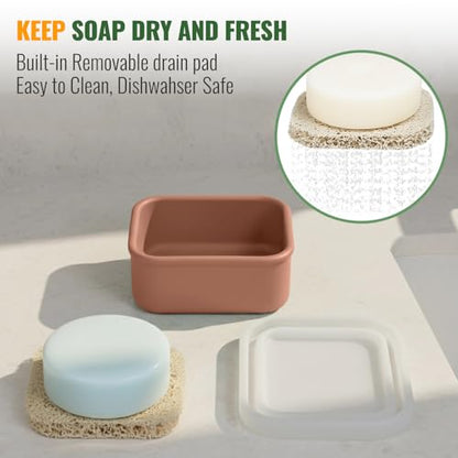 AIMAIAIMAI Shampoo Bar Travel Case Compatible with Kitsch, Leakproof Silicone Small Travel Soap Case with Draining Pad, Portable Soap Container for Gym & Camping, 1 Pack (Mocha Brown) - color: Mocha Brown