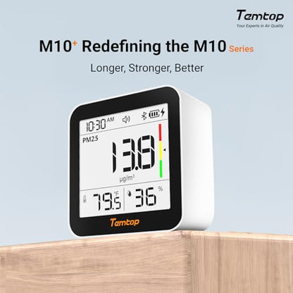 Temtop M10+ 6-in-1 CO2 Meter & Indoor Air Quality Monitor | PM2.5, TVOC, AQI, E-Ink Display, 60-Day Battery, App Temperature & Humidity for Home Bedroom Office - color: Premium: CO2/Temp/Humidity/PM2.5/AQI/VOC