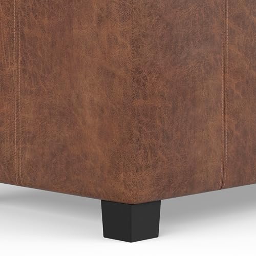 SIMPLIHOME Dover Storage Ottoman Bench - 36 inch Wide Upholstered Vegan Leather Rectangular Lift-Top Ottoman in Distressed Umber Brown, Contemporary Bench for Living Room with Safety Hinges - color: Distressed Umber Brown