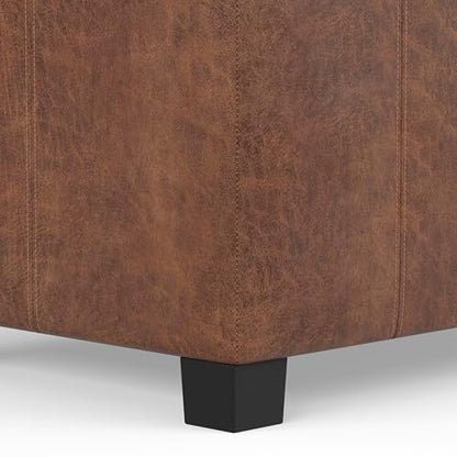 SIMPLIHOME Dover Storage Ottoman Bench - 36 inch Wide Upholstered Vegan Leather Rectangular Lift-Top Ottoman in Distressed Umber Brown, Contemporary Bench for Living Room with Safety Hinges - color: Distressed Umber Brown