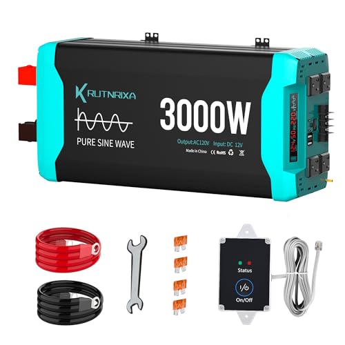 3000W Pure Sine Wave Inverter Peak 6000w 12V DC to 120V AC for RV, Truck, Off-Grid, Home, Solar Car Power Inverter with Dual AC Hardwire Port, 20A Socket, 5V 2.1A USB - size: Pure sine 3000W