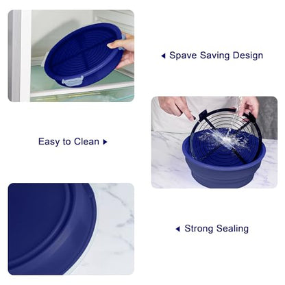 FJNATINH Collapsible Batter Bowl - Mess Free Better Breader Shaker Bowl with Lid Breading Shaker Container - Great for Fried Fish, Fried Chicken, Onion Rings, Wings,No Leak,Easy to Store,Deep Blue - color: Deep Blue