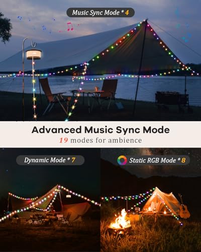 HOMEBEST Upgraded 33FT RGB Camping String Lights, Retractable Camping Lights with Music Sync, 19 Modes, Rechargeable Waterproof Tent Lights, Portable Camping Lantern for Tent, RV, Awning - color: Black&Orange