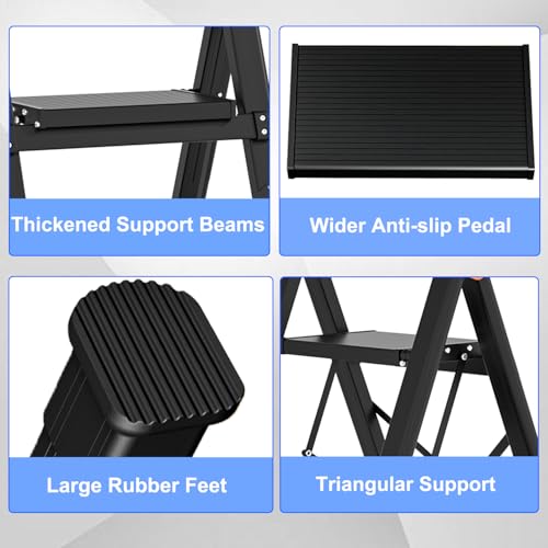 4 Step Ladder,Extendable Single-Handrail Lightweight Aluminum Step Ladder 4 Step Folding,600lbs Max Load Capacity for Household,Kitchen,Office (Blue) - color: Blue, size: 4 steps