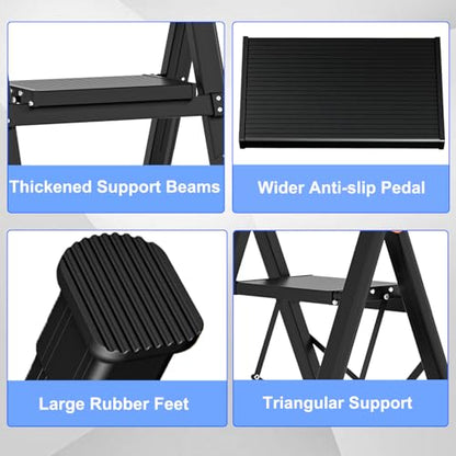 4 Step Ladder,Extendable Single-Handrail Lightweight Aluminum Step Ladder 4 Step Folding,600lbs Max Load Capacity for Household,Kitchen,Office (Blue) - color: Blue, size: 4 steps