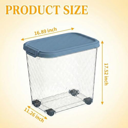 Pet Food Storage Container with Wheels Resin Capacity Dog Food Container with Slow Feeder Bowl and Scoop Easy to Move to Keep Food Fresh for Dogs, Cats, Birds（Blue,Quantity 1） - color: Blue