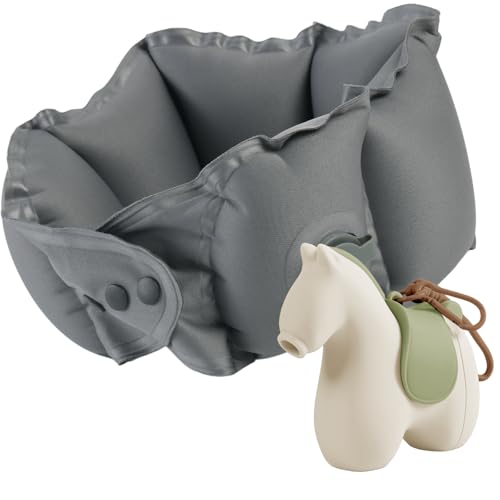 Inflatable Travel Neck Pillow with Adjustable Neck & Chin Support, 2-in-1 Built-in Pump and Storage Bag – Lightweight, Ideal for Airplane, Train, Car, Travel, Office, Home(Khaki) - color: Khaki