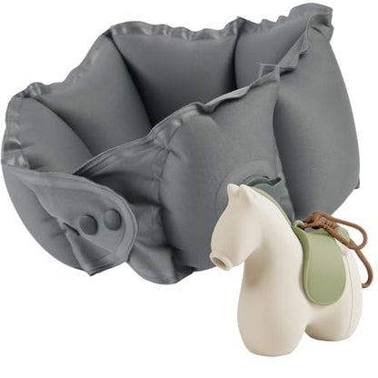 Inflatable Travel Neck Pillow with Adjustable Neck & Chin Support, 2-in-1 Built-in Pump and Storage Bag – Lightweight, Ideal for Airplane, Train, Car, Travel, Office, Home(Khaki) - color: Khaki