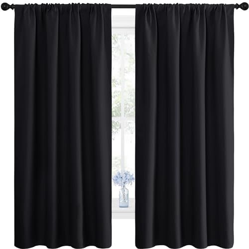NICETOWN Black Blackout Curtain Blinds - Solid Thermal Insulated Window Treatment Blackout Drapes/Draperies for Bedroom (2 Panels, 42 inches Wide by 63 inches Long, Black) - color: Black, size: 42"W x 63"L (Pack of 2)