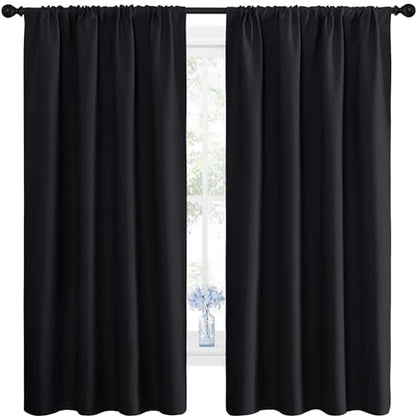 NICETOWN Black Blackout Curtain Blinds - Solid Thermal Insulated Window Treatment Blackout Drapes/Draperies for Bedroom (2 Panels, 42 inches Wide by 63 inches Long, Black) - color: Black, size: 42"W x 63"L (Pack of 2)