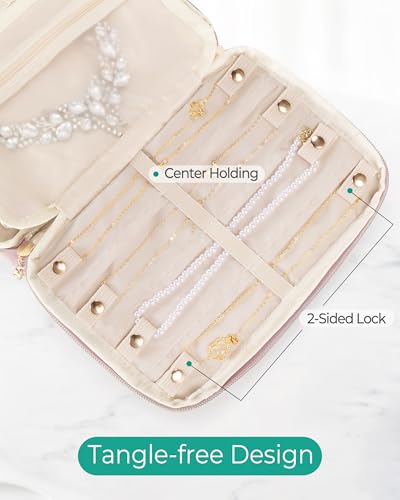 Marscamd Travel Jewelry Organizer Case for Women, Foldable Jewelry Bag for Earrings, Rings, Necklaces, Bracelets, Brooches, Pink - color: Pink
