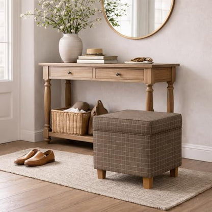 HomePop 18" Classic Square Storage Ottoman - Brown Windowpane - color: Brown Window Pane Fabric