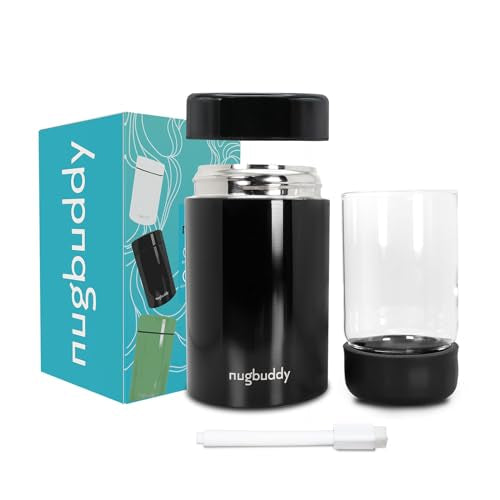 nugbuddy Airtight Storage Container - Vacuum Sealed Insulated w Nested Glass Jar - UV Protection, Temperature Controlled Stainless - Whiteboard Finish w Marker Included - 300 ml (3/4 Oz) - color: Black, size: 300 ML