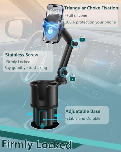 Cup Phone Holders for Your Car, [360°Adjustable] Car Cup Holder Phone Cradle for 2.5-4" Cup Holders-Compatible with iPhone 15/14 Pro, Phone Holder Mount for Truck/SUV| Anti-Slip & No Shake Design - color: black