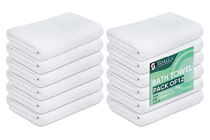 White Bath Towels (Pack of 12, 22x44 Inches) - Economy, Lightweight, Quick Drying - Bulk Sets for Commercial Uses, Gym, Salon, Spa & Hair - color: White, size: Bath Towel - Pack of 12 - 22x44