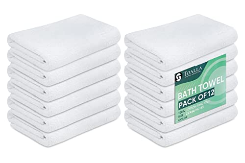 White Bath Towels (Pack of 12, 22x44 Inches) - Economy, Lightweight, Quick Drying - Bulk Sets for Commercial Uses, Gym, Salon, Spa & Hair - color: White, size: Bath Towel - Pack of 12 - 22x44