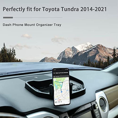 Black ABS Car Center Console Dash Table Storage Tray Fit for Toyota Tundra 2014-2021 Instrument Organizer 360° Rotating Phone Holder Cradle Accessories (with Mobile Phone Holder) - style: With Mobile Phone Holder