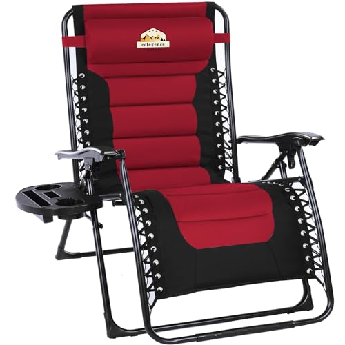 Colegence Oversized Padded Zero Gravity Lounge Chair, Foldable Patio Anti Gravity Reclining Chairs Folding Lawn Recliner with Cup Holder for Yard, Camping, Outdoor, Support 350 LBS, Burgundy - color: Burgundy, style: 1-Pack