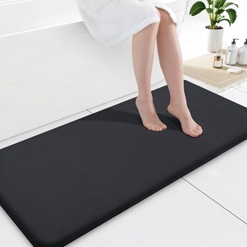 Smiry Memory Foam Bath Mat 47x20, Extra Soft and Absorbent Bathroom Mats, Non Slip Washable Carpet for Floor, Shower and Tub, Black - color: Black, size: 47'' X 20''