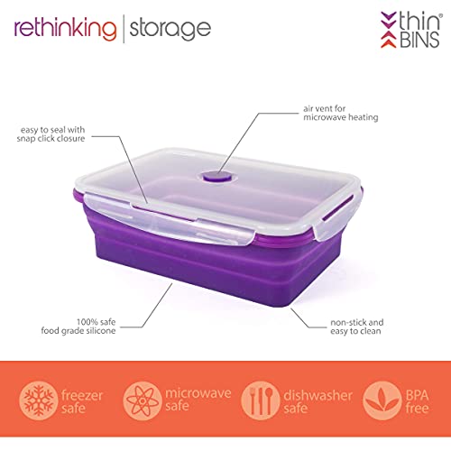 Kitchen Home Thin Bins Collapsible Containers – Set of 2 Extra Large Rectangle Silicone Food Storage Containers – BPA Free, Microwave, Dishwasher and Freezer Safe - size: Rectangle - Extra Large - Set of 2