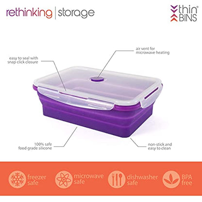 Kitchen Home Thin Bins Collapsible Containers – Set of 2 Extra Large Rectangle Silicone Food Storage Containers – BPA Free, Microwave, Dishwasher and Freezer Safe - size: Rectangle - Extra Large - Set of 2