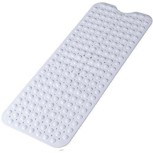 Large Non Slip Bathtub Mat, Extra Long Bath Mat for Tub, 40 x 16 Inch, Machine Washable Shower Mats with Suction Cups and Drain Holes, Bath Tub Mats for Bathroom Non Slip, White - color: White, size: 40" x 16" (Rectangular)