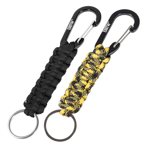 EOTW Paracord Keychain for Men Women Paracord Carabiner Backpack Keychain with Aluminum Clip for Camping Hiking Outdoor Gear - color: Black+black Yellow Camouflage