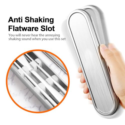 Travel cutlery set, 18/8 stainless steel cutlery, Reusable utensils set with case, Portable Silverware Lunch Box for Camping and Office (Stainless Steel) - color: Stainless Steel