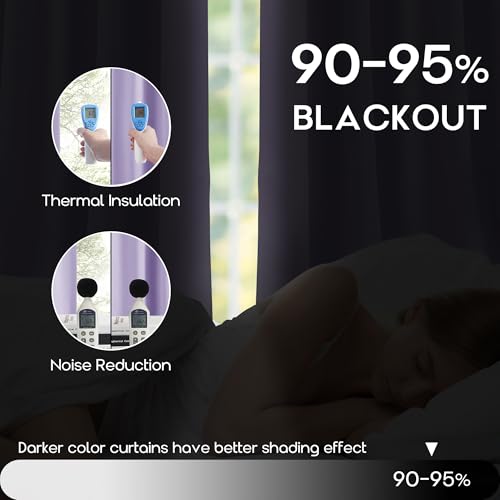 SHINELAND Lavender Blackout Boho Curtains 72 Inches Long for Bedroom Living Room,Back Tab Light Heat Blocking Thermal Insulated Room Darkening Black Out Curtains - color: Lavender, size: 52"W x 72"L (Pack of 2)