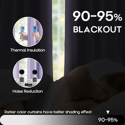 SHINELAND Lavender Blackout Boho Curtains 72 Inches Long for Bedroom Living Room,Back Tab Light Heat Blocking Thermal Insulated Room Darkening Black Out Curtains - color: Lavender, size: 52"W x 72"L (Pack of 2)