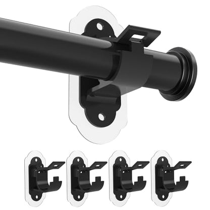 No Drill Curtain Rod Brackets， No Drill Needed Curtain Rod Holders, Adhesive Curtain Rod Holder，Multipurpose Nail Free Stick on Curtain Rod Hooks Self Adhesive Rod Holder Hooks（Black 4Pcs） - color: Black-4pcs