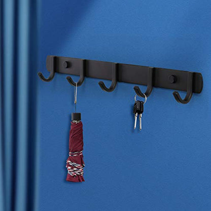 Ihomepark Coat Hooks Wall Mounted, Heavy Duty Metal 5 Coat Hanger Rack for Coat Hat Towel Purse Robes Keys Mudroom Bathroom Entryway (1 Pack, Black) - size: 5 Hooks(1 Pcs)