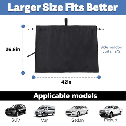 XCBYT Car Window Shades - 2 Pack Side Window Sun Shade Privacy Curtains Upgrade Anti-Fallout Hook 99% Light Block Keeps Cooler Car Blackout Covers for Baby Sleeping Camping Travel Nap - color: Side (2-Pack, Rope-Tie)