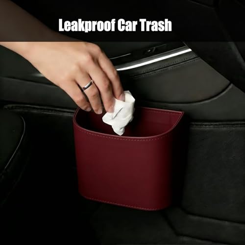 Car Trash Can for Back Seat, Waterproof Leather, Automotive Garbage Bin for Car, SUV, Trucks, Includes 100 Trash Bags, Red
