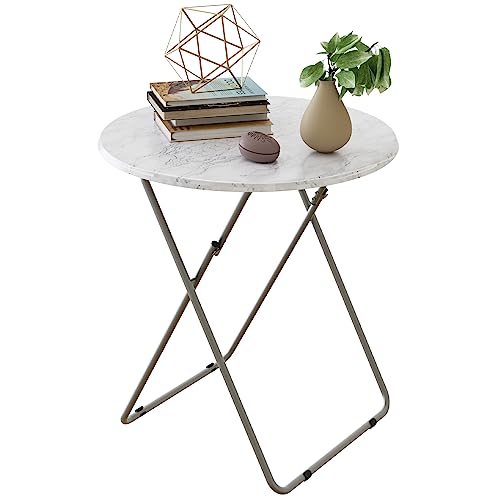 Tv Trays Folding Tray Table Dinner Tray Table Round, Snack Eating Trays Table for Living Room with No Assembly Required&Sturdy, 17.5 x 17.5 x 26 in(White Marble) - color: White Marble, size: 1pc