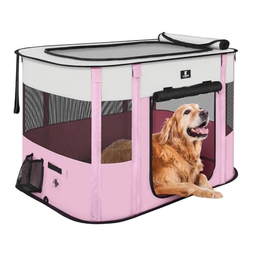 X-ZONE PET Dog Playpen, Puppy Cat Play Pen Portable Foldable Indoor/Outdoor Tent Crate Cage, Portable Pet Crate Small Size Pink 30'' - color: Pink, style: Small