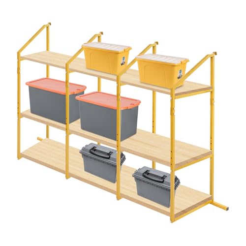 Shipping Container Shelving Rack, 4 PCS 3-Tier Container Hanging Shelf Brackets, 1100LBS Load Capacity, 52"(H) X 19"(W) for Containers, Trailers, Cargo (Yellow)