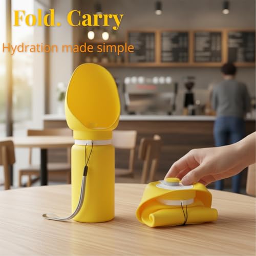 Portable Dog Water Bottle, 19 oz/550 ml Collapsible Pet Travel Cup with Foldable Silicone Bowl, Food-Grade Silicone Water Dispenser for Walking, Hiking & Travel, Yellow (Yellow) - color: Yellow