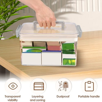 Medicine Organizer Storage Box with Handle, Clear Plastic First Aid Kit Organizer, Portable Multipurpose Emergency Supplies Container with Removable Tray for Home Office, Waterproof (Clear)