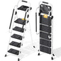 KINGRACK Folding 5-Step Ladder, 800 lbs Capacity Step Stool with Safety Lock, Tool Tray, Non-Skid Wide Steps, Handrail, Household Folding Ladder for Home, Garden, Painting, Outdoor, and Garage, White - size: 5-STEP