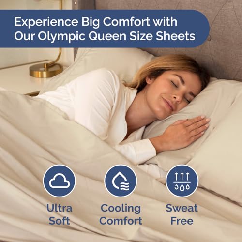 Olympic Queen Sheet Set 66x80 - 4 Piece RV Olympic Queen Size Sheets - Ultra-Soft, Breathable & Cooling - Fits 14” to 16" Mattress w/ Deep Pockets - Comfy Luxury Bedding - Fade & Wrinkle Free - Wheat - color: 13 - Wheat, size: Olypmic Queen
