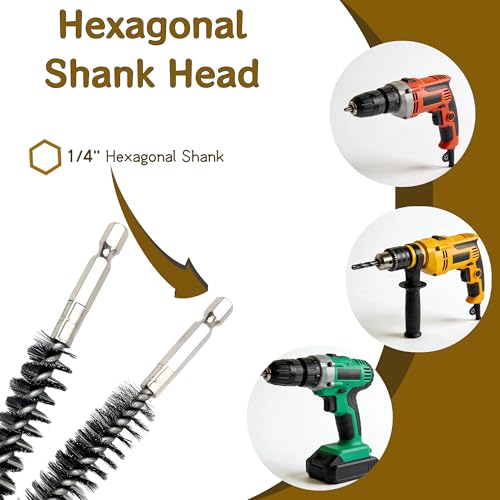 16 Pcs Stainless Steel Bore Brush Set - 5" Extended & 4" Standard Wire Brushes for Drill with 1/4" Hex Shank, Bore Cleaning Brush Set for Rust Removal, Tube, Pipe & Hole Cleaning, 5/16" to 1" Sizes
