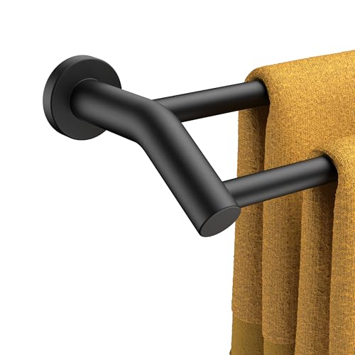 FORIOUS Double Towel Bar 24 Inch, Heavy Duty SUS304 Stainless Steel Dual Towel Racks for Bathroom Wall Mount, Space Saving Towel Rod Towel Holder Rail, Matte Black - color: Matte Black, size: 24 Inch (Round)
