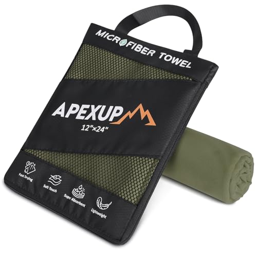 APEXUP Microfiber Travel Towel, Ultra Absorbent Quick Dry Towels, Lightweight Gym Sports Camping Towel for Workout, Yoga, Beach, Shower, Swimming (24"×12", Army Green) - color: Army Green, size: 24"×12" Single