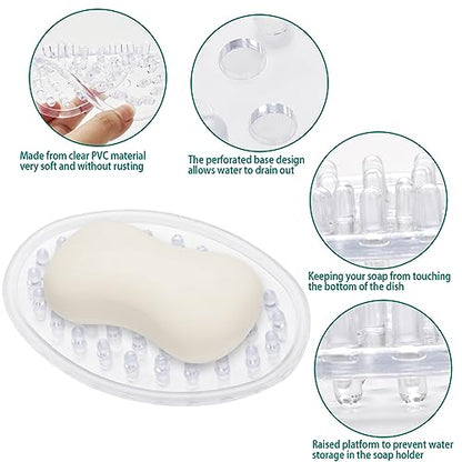 2 Pieces Plastic Soap Dish Clear Bar Holder Tray Self Draining Soap Saver with Holes Soap Container for Bathroom Counter, Kitchen