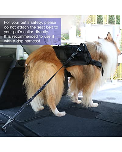 AUBELL Dog Seat Belt for Car,Updated 3-in-1 Adjustable Reflective Bungee Heavy Duty Dog Car Harness Tether with Clip Hook Latch & Buckle,Swivel Zinc Alloy Carabiner,Black - color: Black