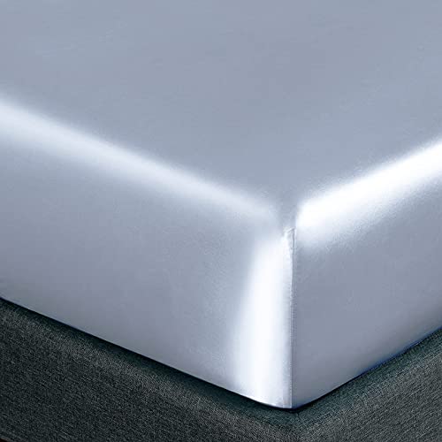 Homiest 3pcs Satin Sheets Set Luxury Silky Satin Bedding Set with Deep Pocket, 1 Fitted Sheet + 1 Flat Sheet + 1 Pillowcases (Twin Size, Baby Blue) - color: Baby Blue, size: Deep pocket - Twin size