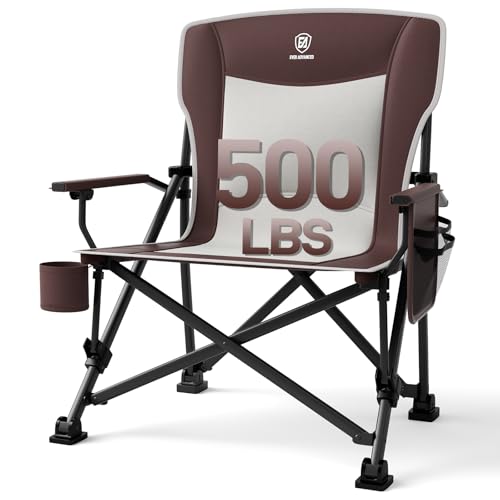 EVER ADVANCED Oversized Folding Camping Chair, for Adults Heavy Duty Lawn Chair with Side Pockets, Portable Collapsible Quad Chair for Outside, Support Up to 500lbs, Red - color: Red