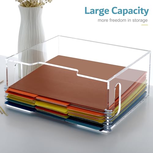 DINGHUO Acrylic File Organizer for Desk, Letter Size Hanging File Folder Holder with Handles, Clear Portable Storage Box for Office Home School -1 Pack - size: L Letter